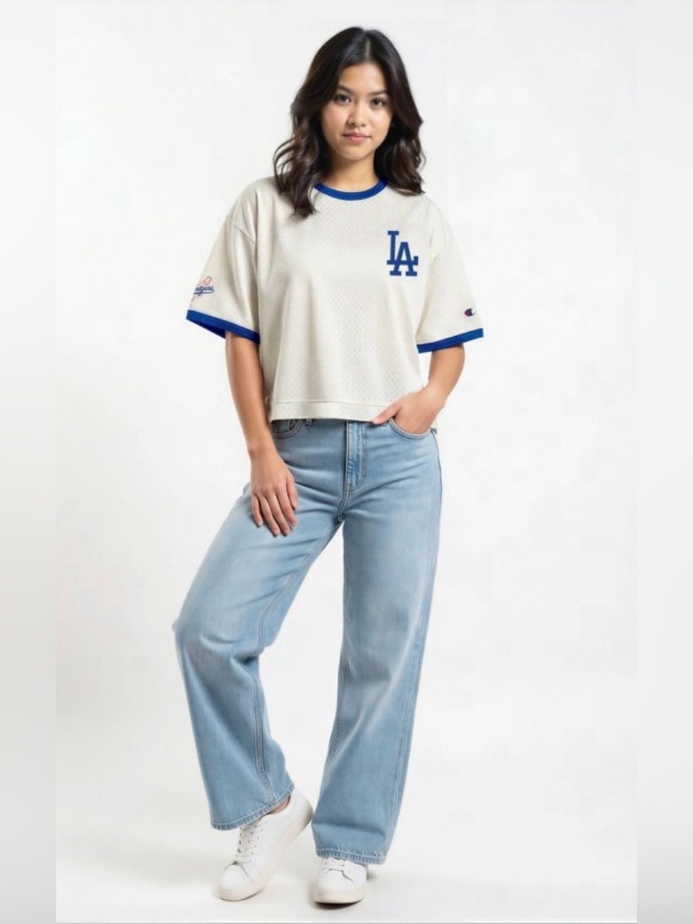 MLB Los Angeles Dodgers Women’s Champion Antique White Mesh Jersey